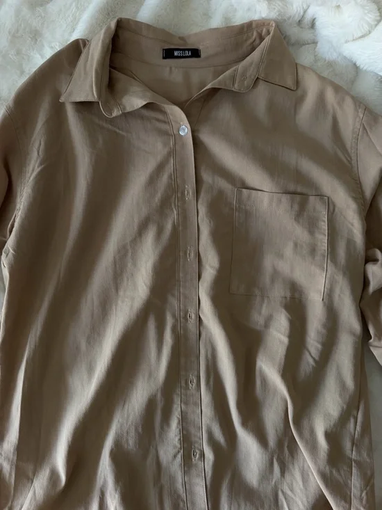 Miss Lola Soft Taupe Oversized Blouse - Picture 2 of 3